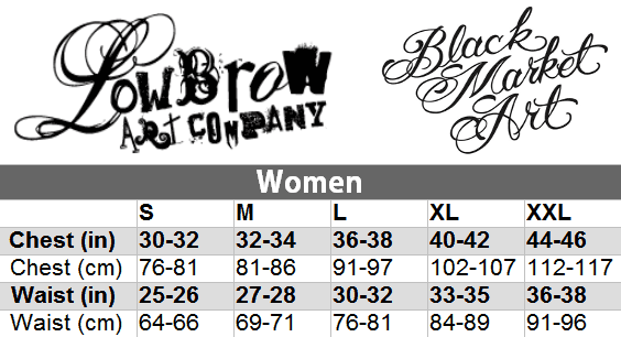 Lowbrow Womens Size Chart