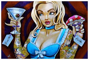 Eat Me Drink Me Tattooed Sexy Gal - Fine Art Print Mike Bell