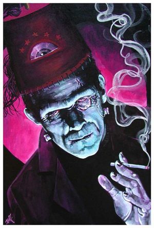 The Oracle Purple Smoking Frankenstein - Fine Art Print Mike Bell