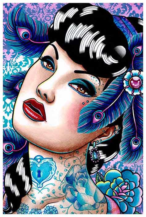 Sapphire Nights Gorgeous Tattooed Beauty - Fine Art Print
