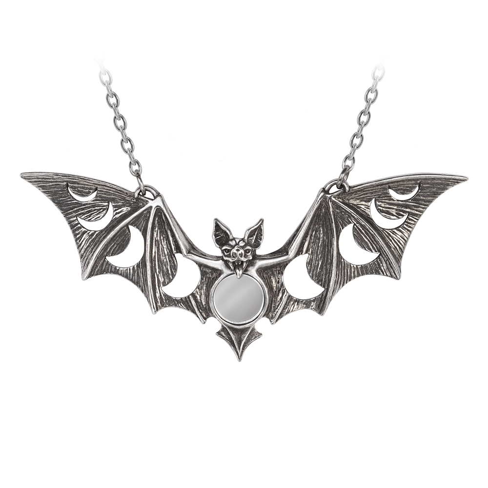 Alchemy Gothic Lunaeca Necklace Bat Moon Phases Mirror Necklace P922